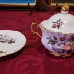 Royal Imperial Fruit Garden Finest Bone China Gold Gilt Two Handled Sugar Bowl With Lid And Underplate Made In England