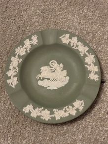 Small Jasperware Sage Green and White Ashtray