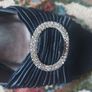 Navy Satin Court Shoes with Diamante. Image 3