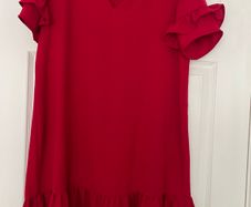 Zara Red Ruffled Mini V-neck Dress - Size S