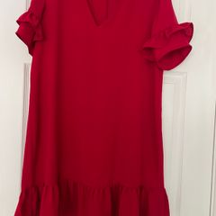 Zara Red Ruffled Mini V-neck Dress - Size S
