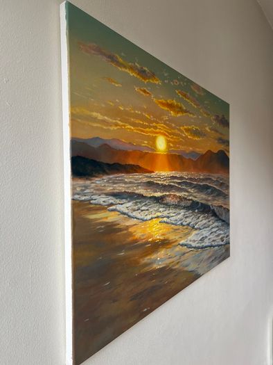 Original Oil Painting, Seascape Wall Art, Sunset Sea Large Art, Ocean Large Wall Art 60/80 Cm