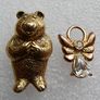 Vintage Teddy Bear Pin Gold Tone and Vintage Gold Tone Faux Diamond Angel Lapel Pin Image 4