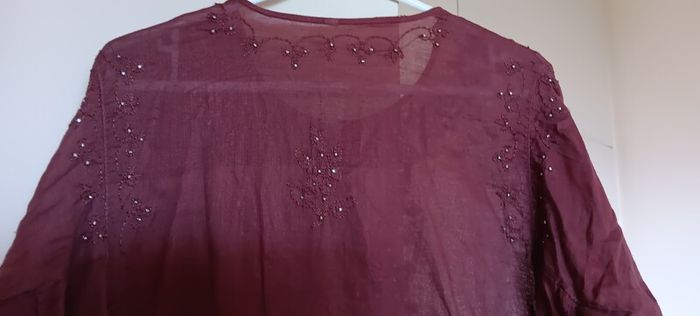 Brown Embroidered Sequin Blouse