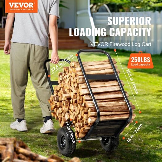 Firewood Log Cart 113kg with PU Wheels