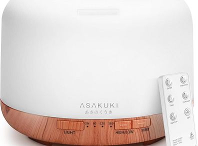 500ml Essential Oil Diffuser, 5 In 1Ultrasonic Aroma Scented Oil Diffuser Vaporizer Humidifier, quiet Diffuser With Timer Settings, Waterless AutoOff 7 LED Light Colours