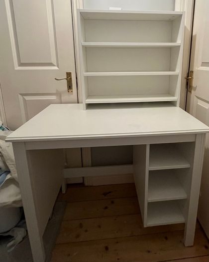 White vanity dressing table with shelf storage