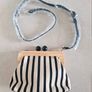 Zara Canvas Striped Wooden Clutch Bag in cream/black Image 3