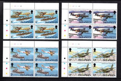 1978 Isle of Man RAF (Royal Air Force) Diamond Jubilee Commemorative Stamps Plate Block 1C1C1C1C Mint Never Hinged (MNH)