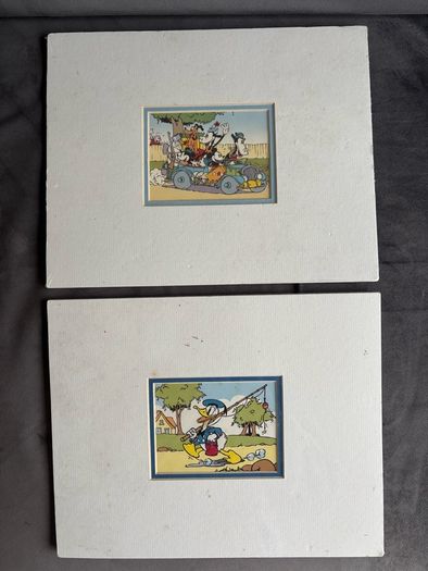 A Pair Of Sealed Mounted Vintage Donald Duck Prints