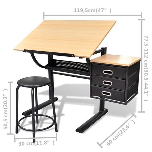 New New Drawing Table with Stool (Three Drawers)