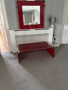Red glass curved table and matching mirror