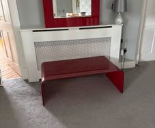 Red glass curved table and matching mirror