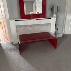 Red glass curved table and matching mirror