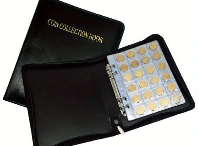 Zipper Faux Leather Case 360 Large Capacity Coin Collection Book Size Grid Mixed Coin Stamp Collection Book Badge Sticker High-end Protective Cover Hot Stamping Storage Book