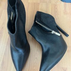 River island black leather and suede zip shoe boot