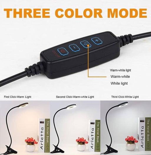 SALE | LED Clip Light, Desk Clamp Lamp 10 Dimmable Brightness 3 Light Modes, 360 Degree Flexible Gooseneck Clip Lamp for Reading, Painting, Craft, Studying