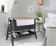 Tutti Bambini CoZee Lite Bedside Crib Charcoal next to me cot