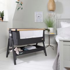 Tutti Bambini CoZee Lite Bedside Crib Charcoal next to me cot