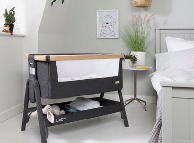 Tutti Bambini CoZee Lite Bedside Crib Charcoal next to me cot