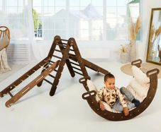 5in1 Montessori Climbing Set: Triangle Ladder + Arch/Rocker + Slide Board/Ramp + Netting rope + Cushion
