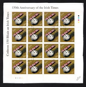 2009 Ireland 150th Anniversary of the Irish Times Stamp Sheetlet Plate 1B1B1B1B Fine CDS Used with Dublin cancel of 27th March 2009 (First day of issue)