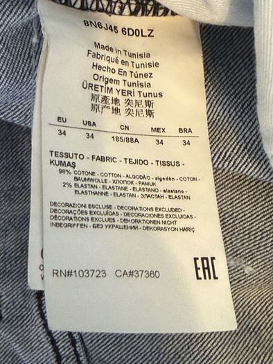 Armani Jeans Blue Denim Straight Fit Size 34