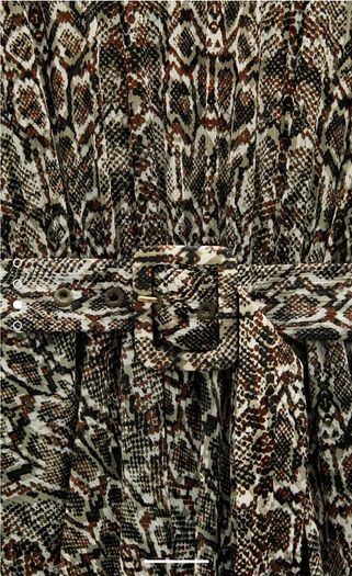 ZARA green brown animal snake print Balloon Sleeves Dress With Belt Size S