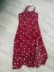 SHEIN Burgundy Floral Midi Dress