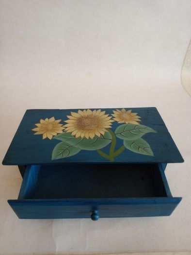 Vintage Hand Painted Wooden Box with Drawer