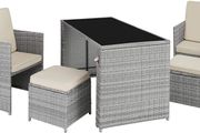 Rattan 5-Piece Garden Furniture Set with Dining Table, Armchair and Stool, for up to 4 People, Dining Set for Garden and Balcony, Includes Cushions, Various Colours