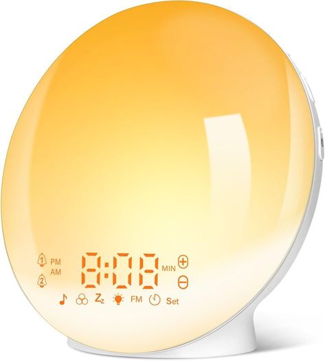 Alarm Clocks, Wake Up Light with Sunrise/Sunset Simulation Dual Alarms Bedside Night Lamp Snooze Function FM Radio 7 Natural Sound 11 Colorful Atmosphere Lamp