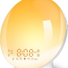 Alarm Clocks, Wake Up Light with Sunrise/Sunset Simulation Dual Alarms Bedside Night Lamp Snooze Function FM Radio 7 Natural Sound 11 Colorful Atmosphere Lamp