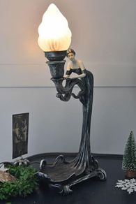 Floral Art Nouveau Table Lamp Glamorous Table Lamp Art Nouveau Woman Sculpture Vintage