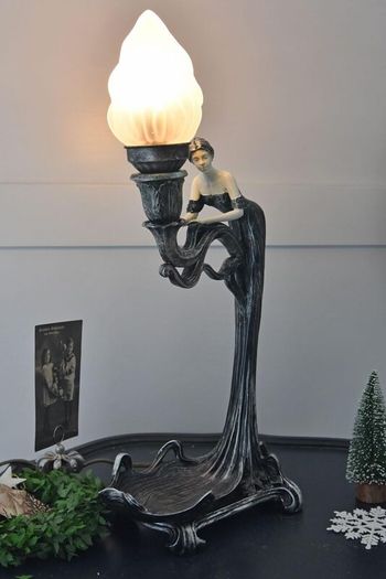 Floral Art Nouveau Table Lamp Glamorous Table Lamp Art Nouveau Woman Sculpture Vintage