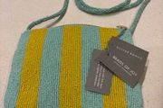 Brand New Oliver Bonas Yellow / Aqua Striped Beaded Crossbody Bag