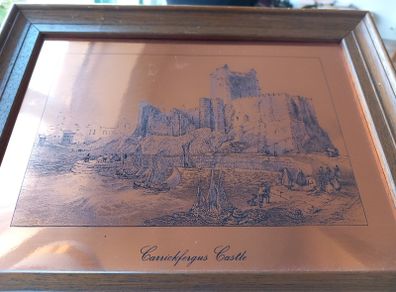 Copper Etchmaster Original - Carrickfergus Castle made in Alresford Hampshire England vintage Wall decoration home  painting frame