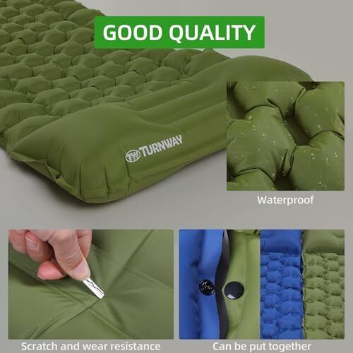 Waterproof Lightweight Camping Sleeping Pad Foot Press Inflatable Pad Air Mattress with Pillow for Backpacking, Hiking, Camping, Traveling (Green)