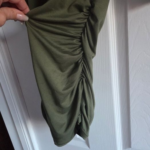 Olive green,  ruched sides and a V neckline top, size 10