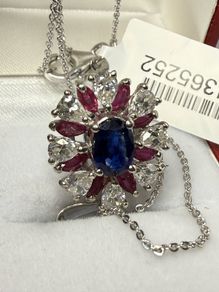Kyanite, Moissanite & African Ruby Pendant with Chain
