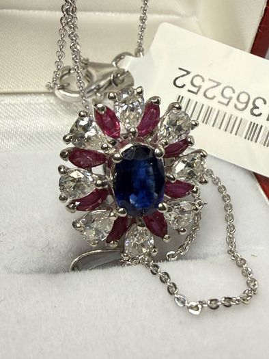 Kyanite, Moissanite & African Ruby Pendant with Chain