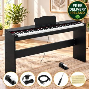 88 Key Digital Piano with Stand and Speakers  Semi Weighted Electric Keyboard for Beginners Black