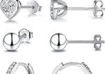 925 Sterling Silver Stud Earrings for Women Girls, Hypoallergenic Silver Hoop Earrings and Stud Earrings Set, Small Cartilage Cubic Zirconia Hoops Earrings, Earring Set for Multiple Piercings