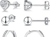925 Sterling Silver Stud Earrings for Women Girls, Hypoallergenic Silver Hoop Earrings and Stud Earrings Set, Small Cartilage Cubic Zirconia Hoops Earrings, Earring Set for Multiple Piercings