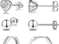 main image for ad 925 Sterling Silver Stud Earrings for Women Girls, Hypoallergenic Silver Hoop Earrings and Stud Earrings Set, Small Cartilage Cubic Zirconia Hoops Earrings, Earring Set for Multiple Piercings