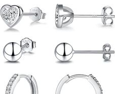 925 Sterling Silver Stud Earrings for Women Girls, Hypoallergenic Silver Hoop Earrings and Stud Earrings Set, Small Cartilage Cubic Zirconia Hoops Earrings, Earring Set for Multiple Piercings