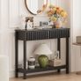 Narrow Fluted Console Table with 2 Drawers and Open Shelf Modern Painted Wood Sofa Table for Hallway, Living Room or Behind Couch (Black) Image 2