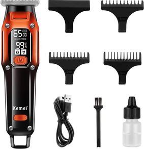 KEMEI Black Hair Clippers for Men, Cordless Clippers for Hair Cutting, Professional Barber Clippers, USB Rechargeable Wireless Haircut Clippers