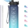 500ml/17oz Kids Water Bottles with Straw Tritan Childrens Bottle with Flip Top Lid BPA Free Measured Drinks Bottles with Strap for School Girls Boys Sports Reusable Time Markings Leakproof Image 2