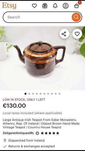 Large vintage Irish teapot from  Esker Monastery, Athenry, County Galwau